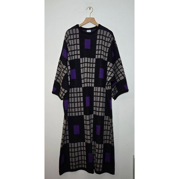 Marimekko Terene Wool Sweater Dress Vintage Oversized Black Purple Gray Artsy - Picture 1 of 11